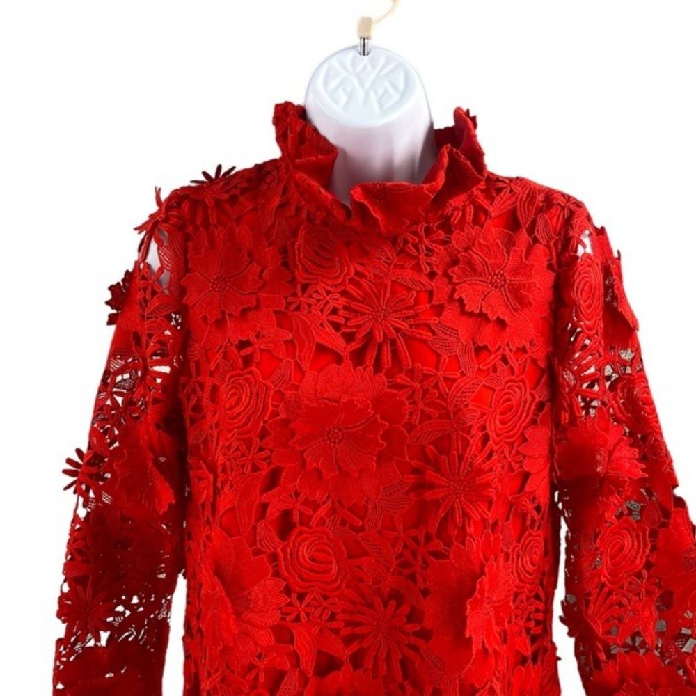 Tuckernuck | NEW Red Guipure Lace Daphne Three-quarter Sleeve Mini Dress Size L - Picture 6 of 12